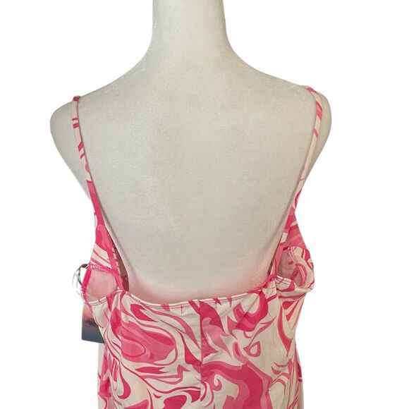 Haley & June Plus 2X Bodycon Midi Dress Pink White Print Cutout Stretch - Picture 6 of 7